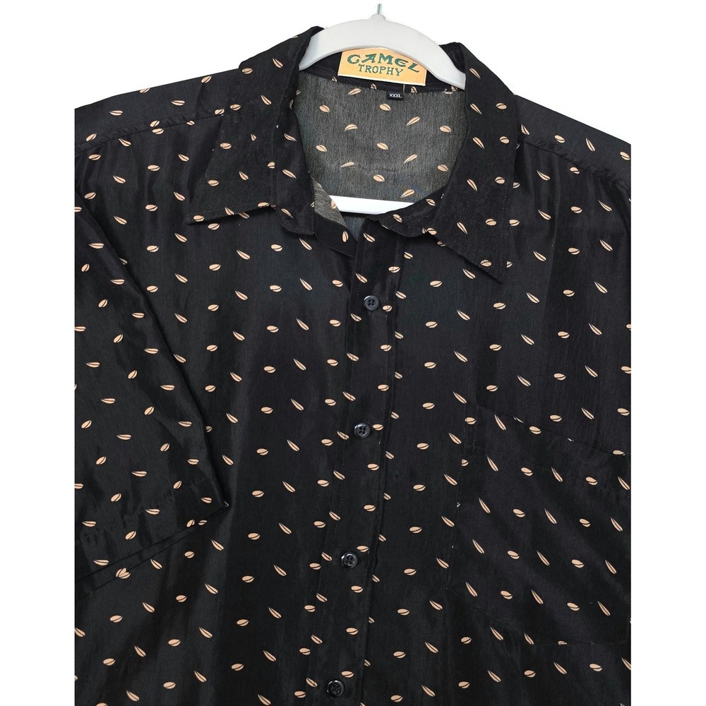 Camel Trophy Shirt Mens 3XL Black Leaf Print Short Sleeve‎ Button Front Casual